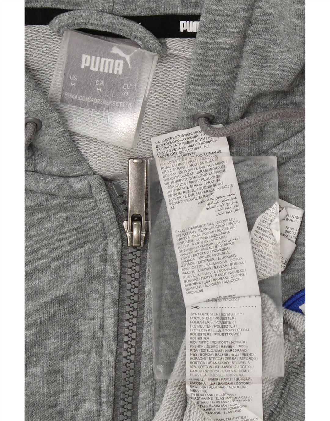 Puma Herre grafisk hættetrøje med lynlås mellemgrå bomuld