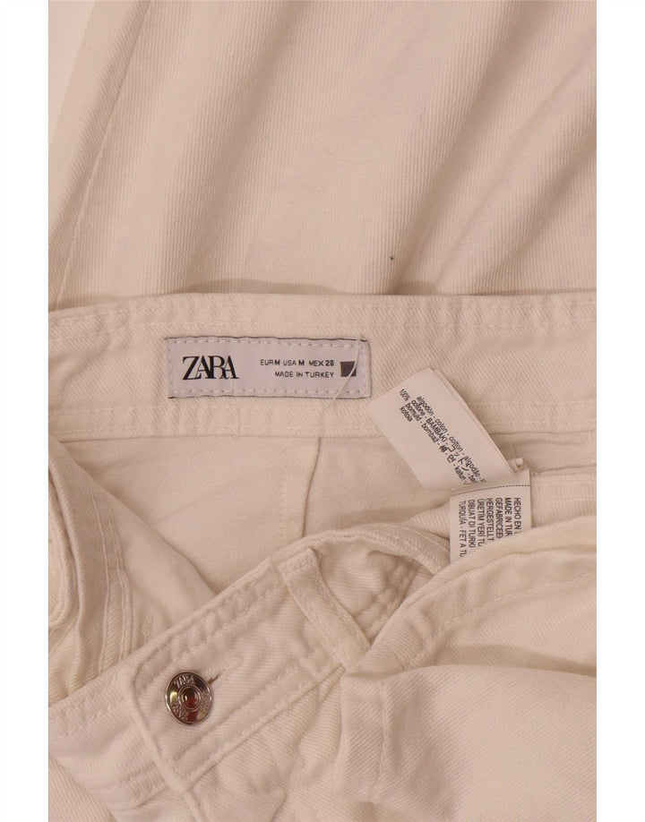 Zara Dame Midi Denim Nederdel Medium W28 Hvid Bomuld