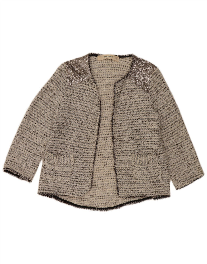 Zara Dame Cardigan Sweater UK 14 Stor Grå Bomuld