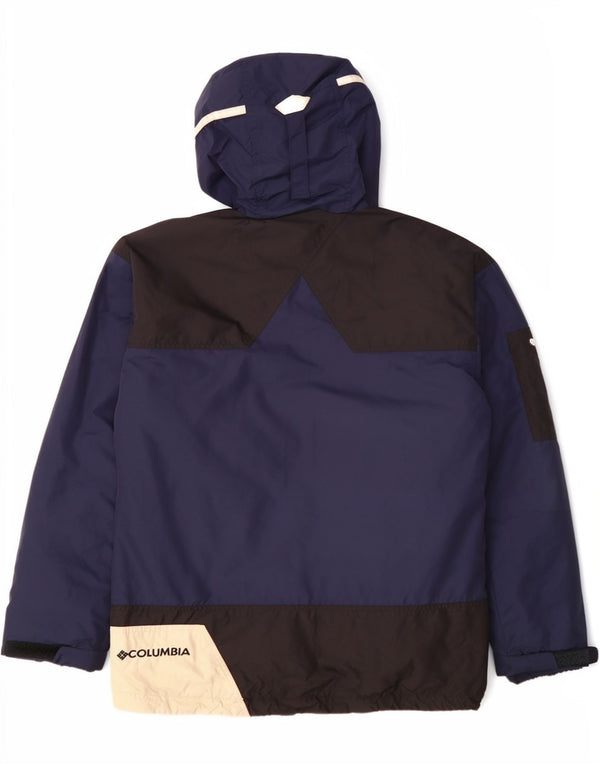 Columbia Herre Hooded Windbreaker Jacket UK 38 Medium Blue Colourblock Nylon