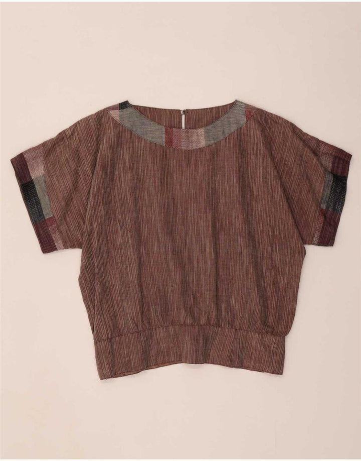 Vintage Dame bluse Top UK 14 Mellembrun Farveblok