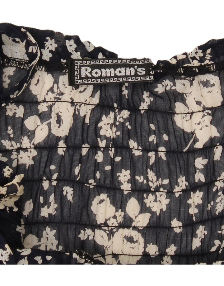 ROMAN'S Womens Cami Top UK 12 Medium Navy Blue Floral Vintage Roman's and Second-Hand Roman's from Messina Hembry 