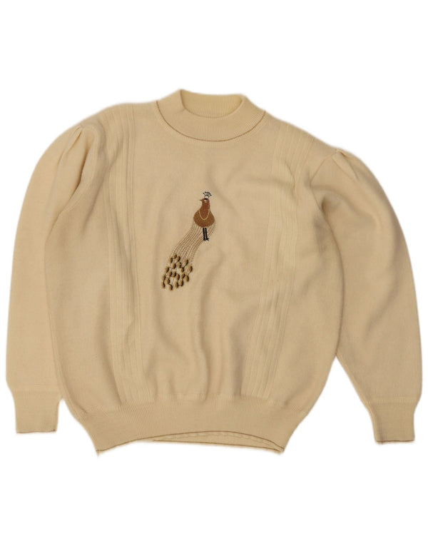 Vintage kvinders grafisk skildpaddehals sweater UK 18 XL Beige