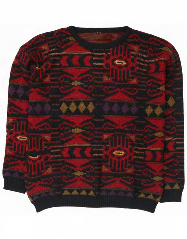 Vintage Womens Boat Neck Jumper Sweater UK 16 Large Multicoloured Geometric