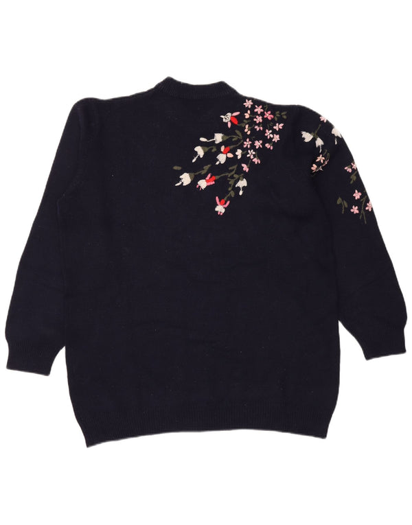 ALTA MODA Dame Crew Neck Jumper Sweater UK 16 Large Navy Blue Floral