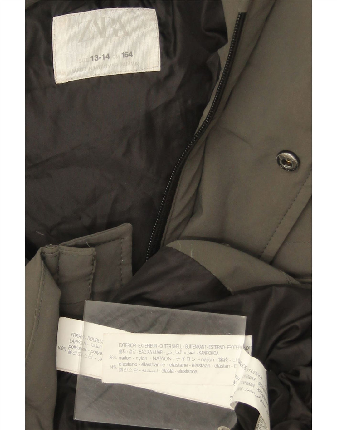 Zara drenge hættepolstret frakke 13-14 år Khaki Nylon