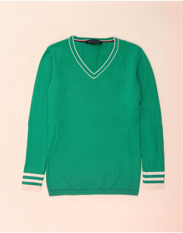 Tommy Hilfiger Dame V-hals sweater UK 12 Medium Green Colourblock