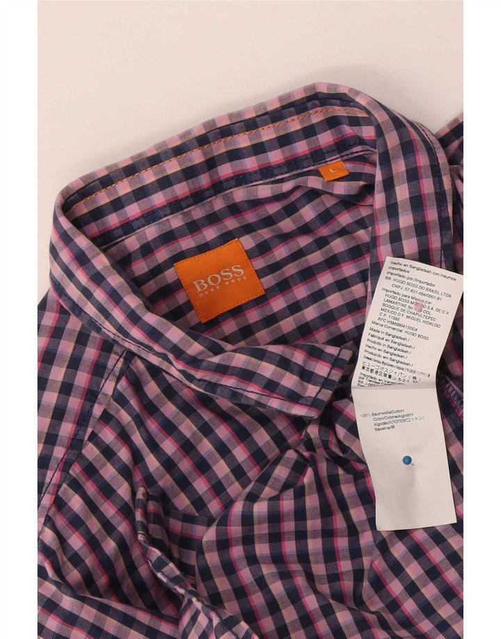 Hugo Boss Kortærmet Herreskjorte Stor Marineblå Gingham Bomuld