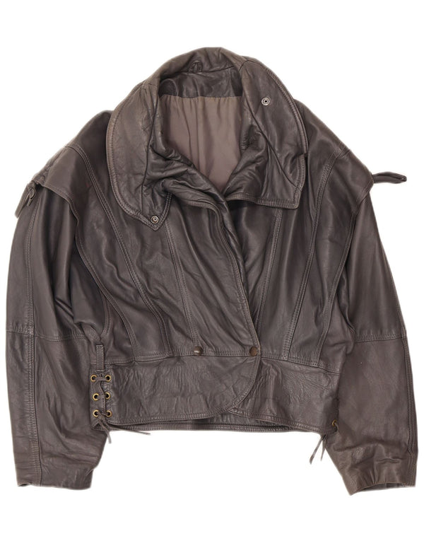 Vintage dame bomber læderjakke UK 12 Medium Grey