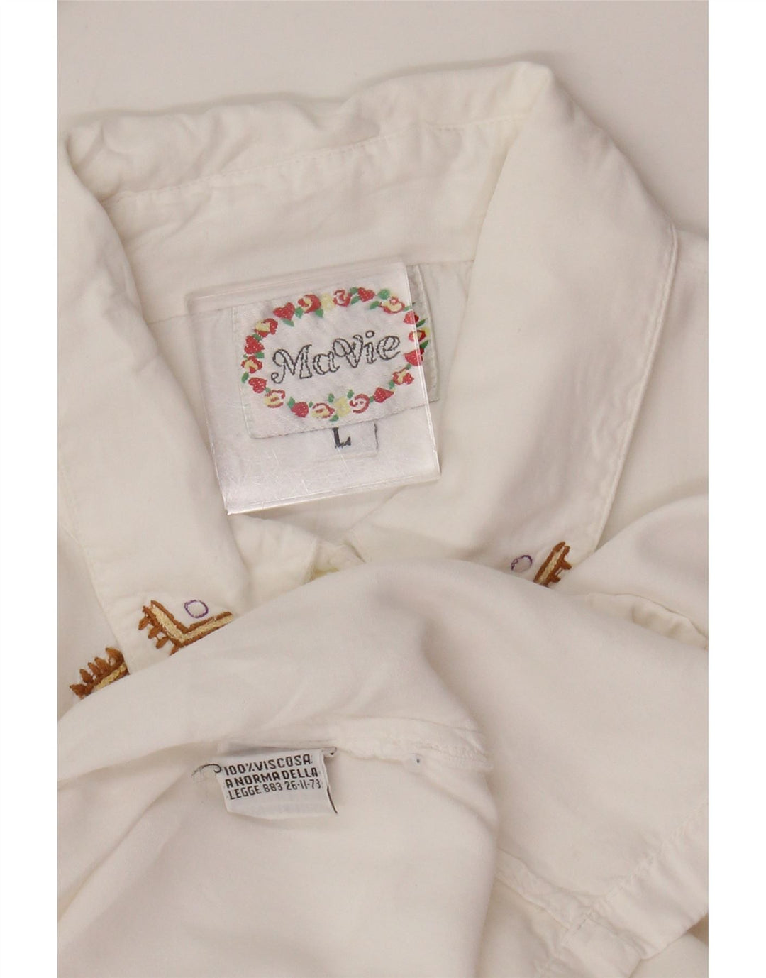 Vintage dameskjorte UK 16 Large White Floral Viscose