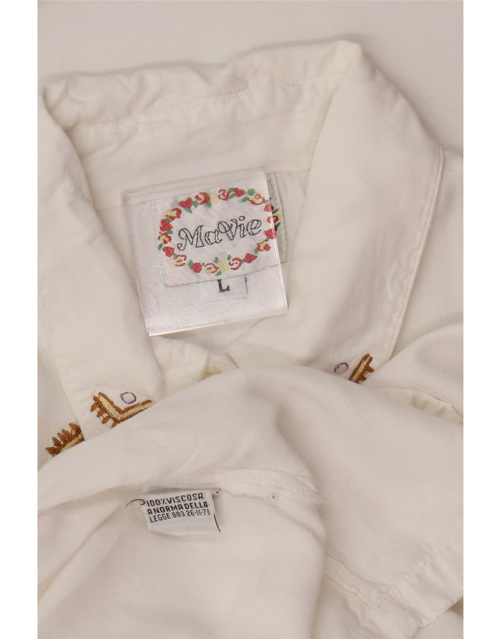 Vintage dameskjorte UK 16 Large White Floral Viscose