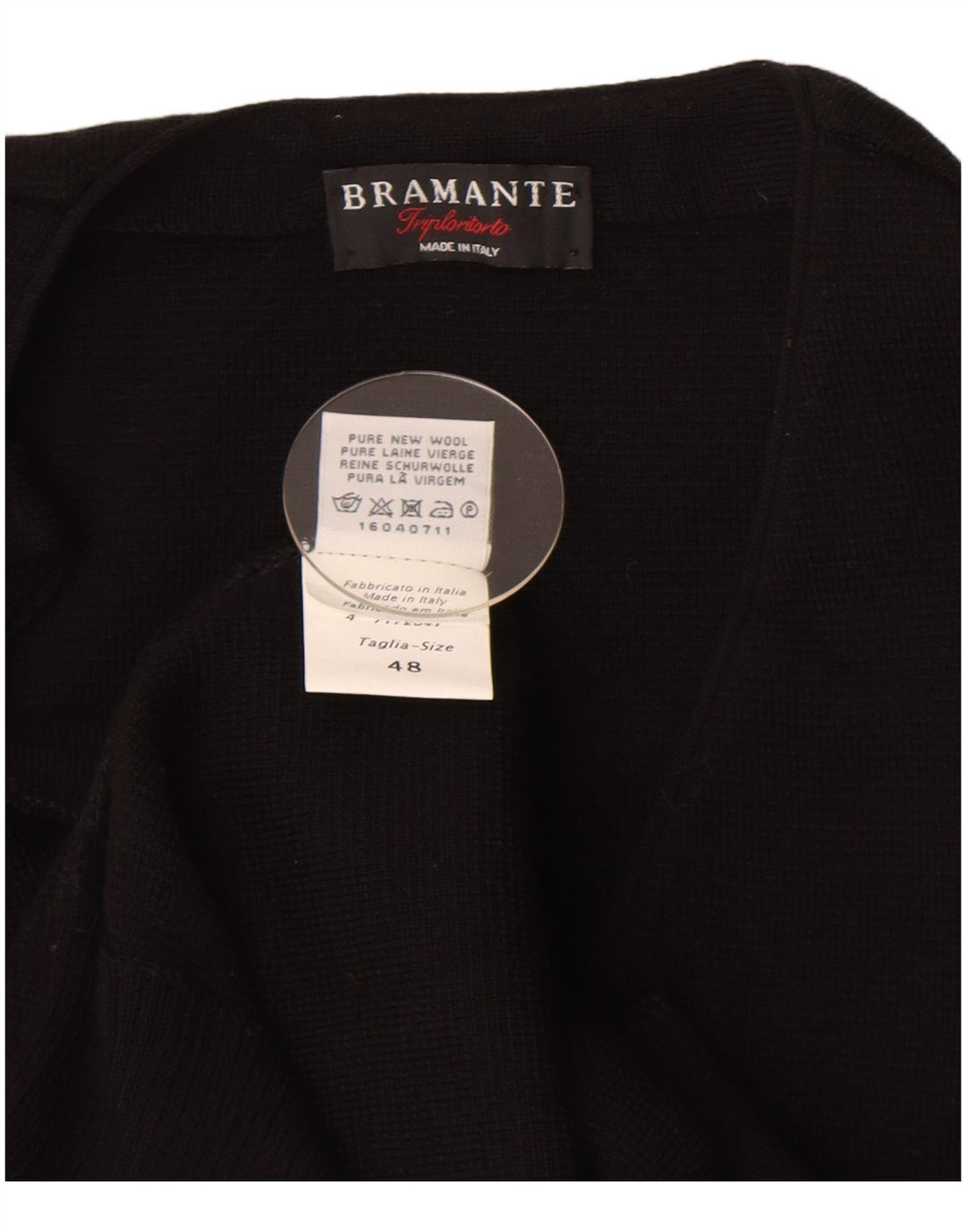 Bramante Herre ærmeløs cardigan sweater IT 48 Medium Sort Virgin Wool