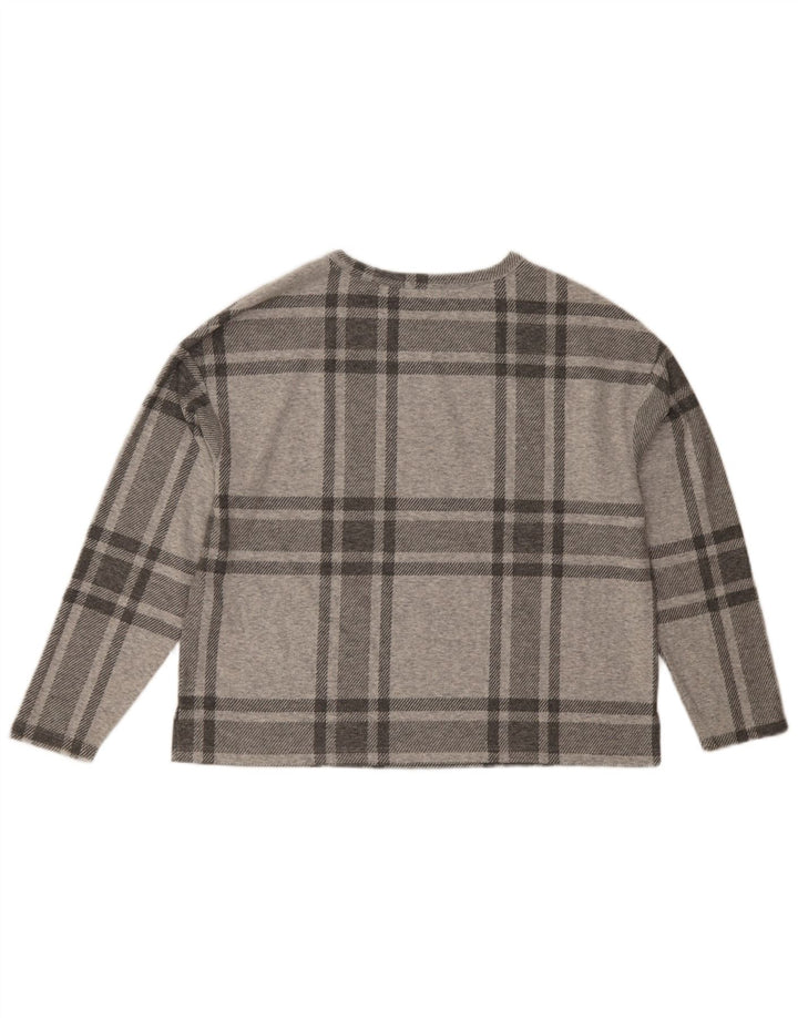 Marks & Spencer Dame Top Langærmet UK 14 Stor Grå Plaid Polyester