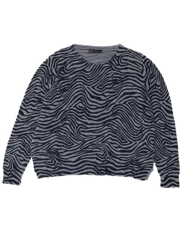 Marks & Spencer dame sweater med rund hals DK 22 3XL blå dyreprint