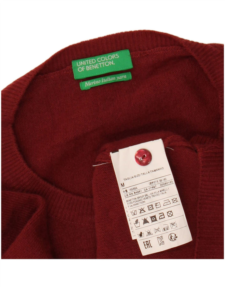 BENETTON Womens Crop Cardigan Sweater UK 12 Medium Maroon Merino Wool