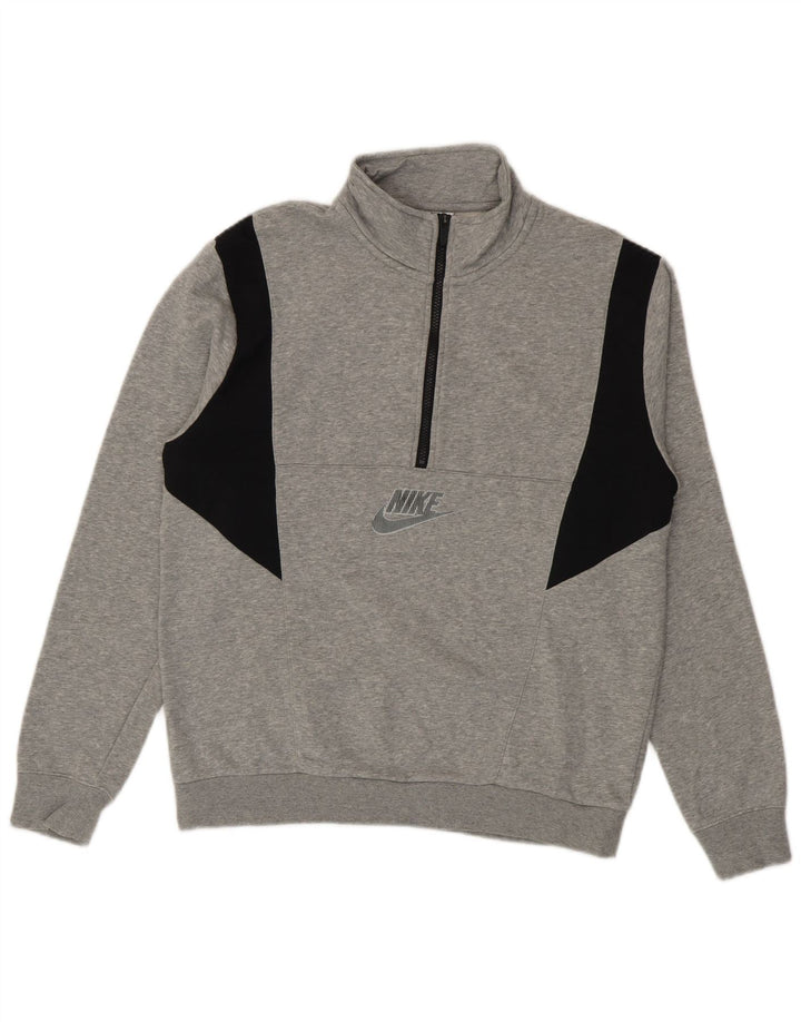 Nike Sweatshirt med lynlås til mænd mellem grå farveblok bomuld