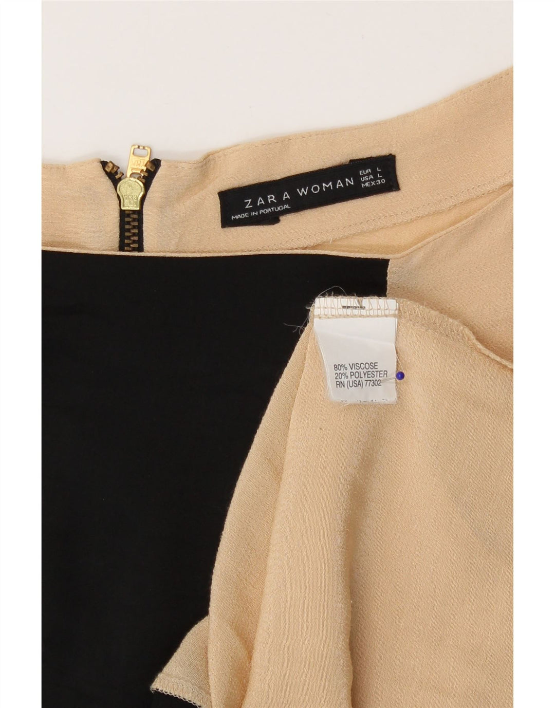 Zara Dame Bluse Top UK 16 Stor Beige Colourblock Viscose