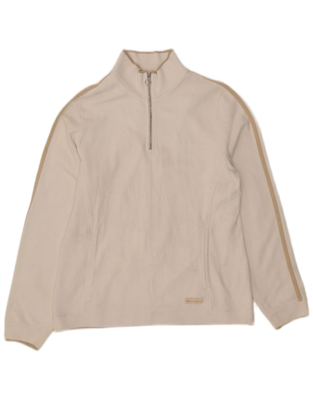 Champion Dame Zip Neck Sweatshirt Jumper UK 14 Medium White Bomuld