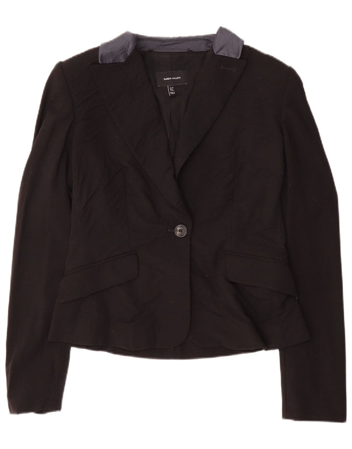 Karen Millen Dame 1 Knap Blazer Jakke UK 10 Lille Sort Uld
