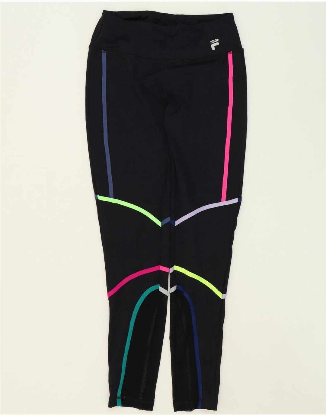 FILA Womens Abstract Pattern Leggings UK 14 Medium  Black Polyester Vintage Fila and Second-Hand Fila from Messina Hembry 