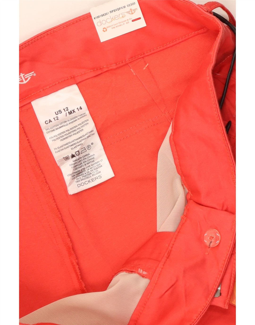 Dockers Dame Capri Bukser US 12 Large W34 L20 Rød Bomuld