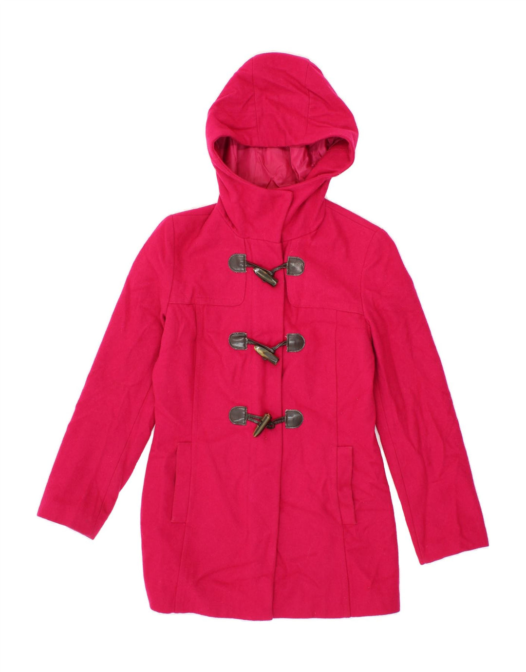 BENETTON Womens Hooded Duffle Jacket UK 8 Small Pink Wool Vintage Benetton and Second-Hand Benetton from Messina Hembry 