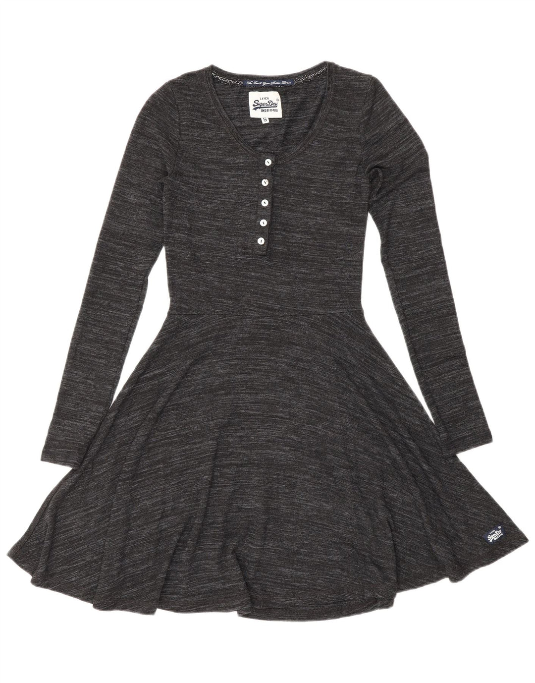 Superdry Langærmet A-Line Kjole til kvinder UK 8 Small Grå Flecked Viscose