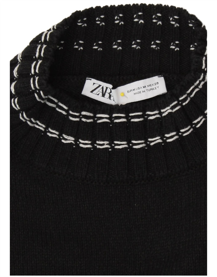 Zara Womens Crop Turtle Neck Jumper Sweater UK 12 Medium Black Bomuld