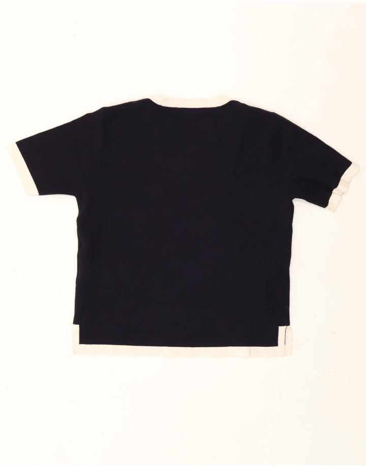 Zara Dame T-Shirt Top UK 12 Medium Navy Blue Colourblock