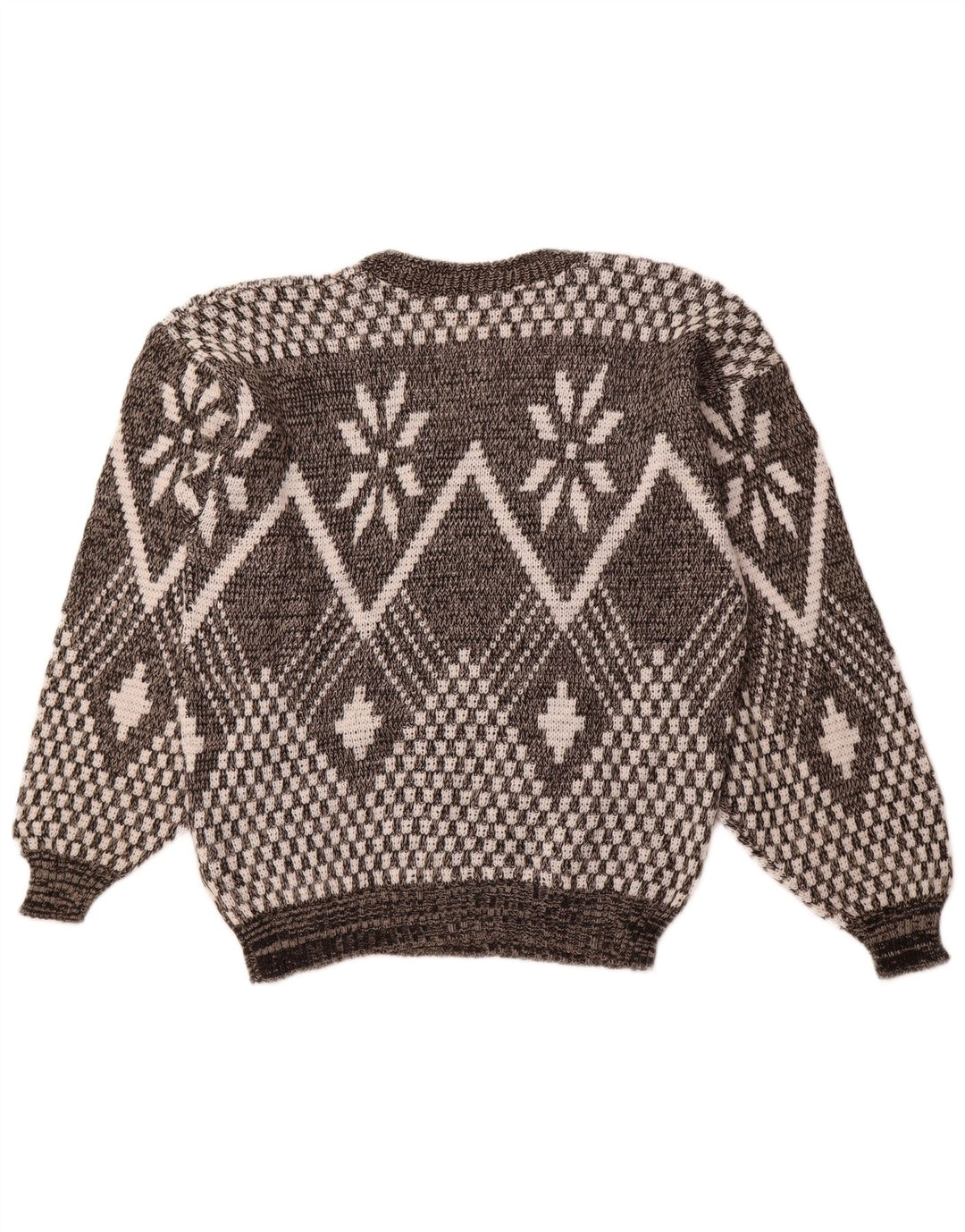 VINTAGE Herre V-hals sweater Large Grey Fair Isle