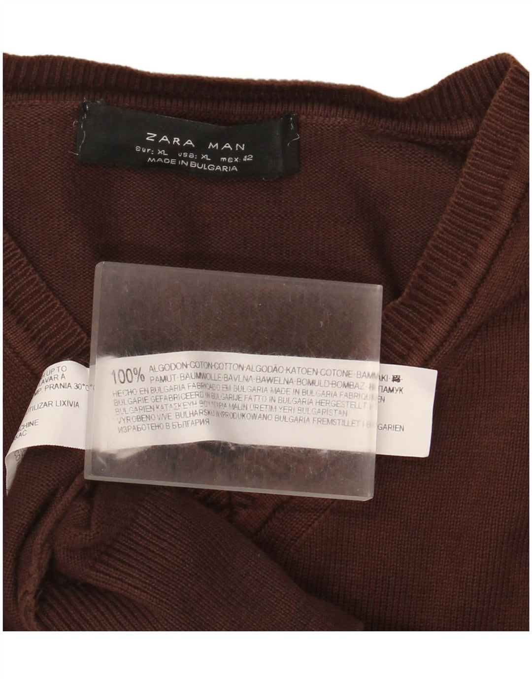 Zara Herre V-hals sweater XL brun bomuld