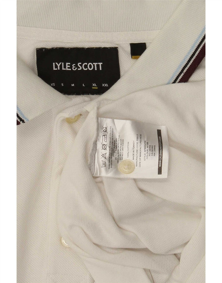 Lyle & Scott herre poloshirt XL hvid stribet bomuld