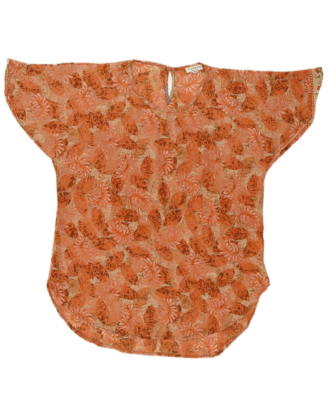 LAS MAREADAS Dame Oversized bluse Top UK 10 Small Orange Floral Silke