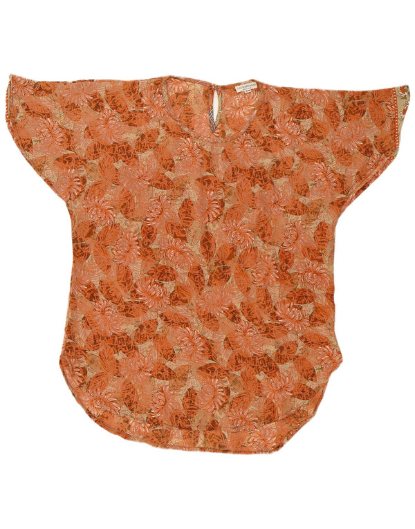 LAS MAREADAS Dame Oversized bluse Top UK 10 Small Orange Floral Silke
