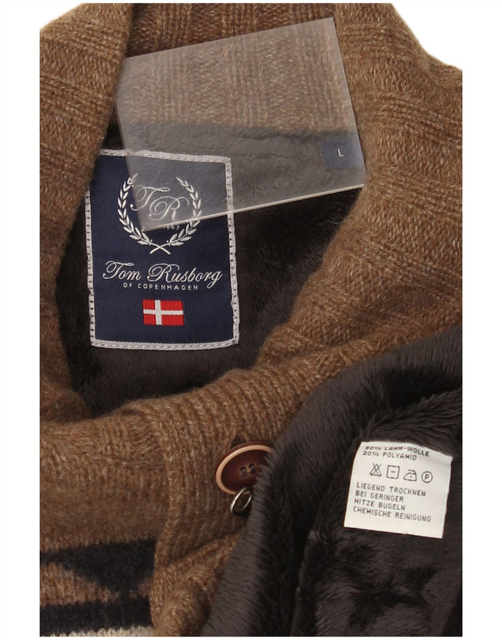 Tom Rusborg Herre Sherpa Cardigan Sweater Stor Brun Colourblock Uld