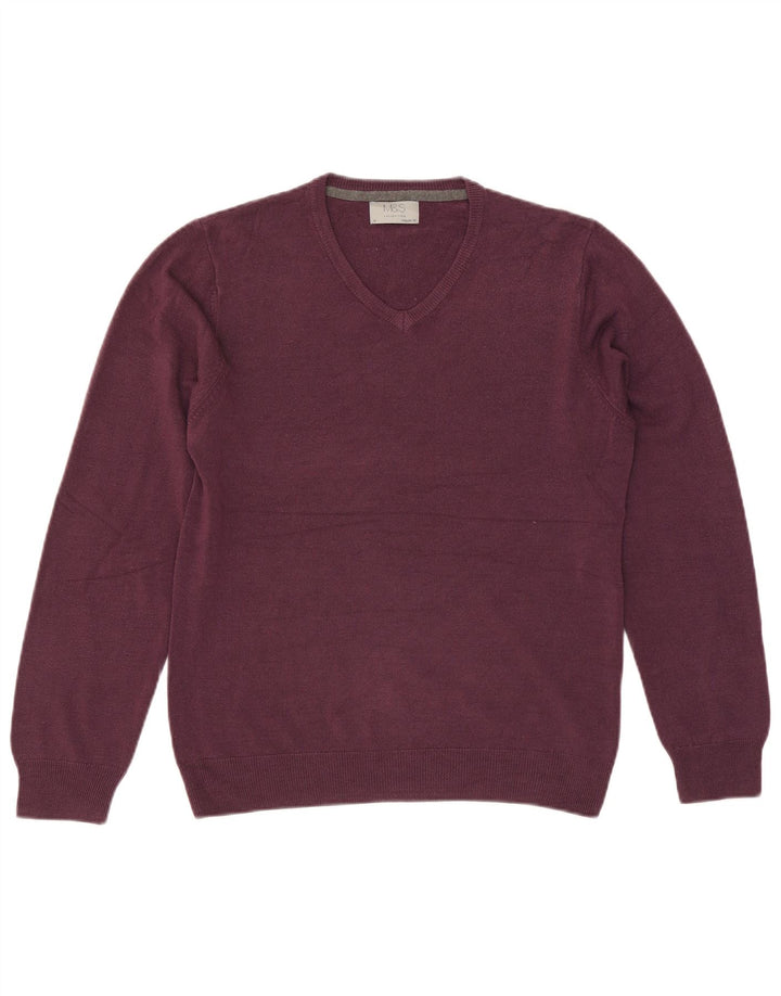 Marks & Spencer Herre Regular Fit V-hals sweater Medium Burgundy