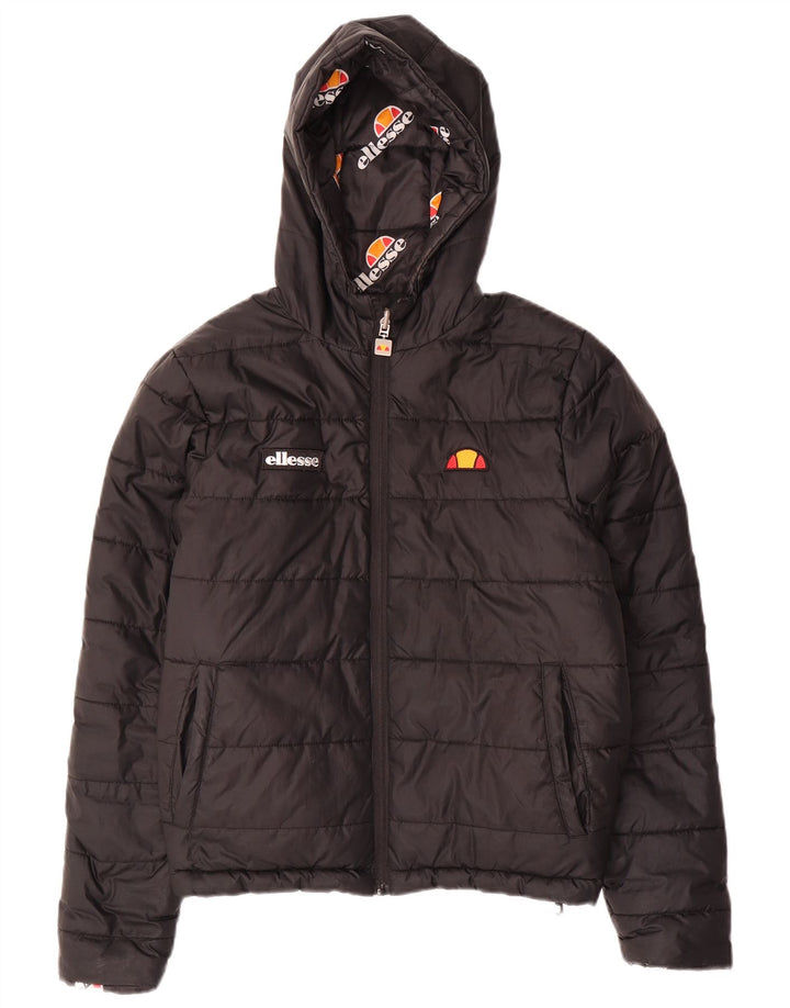 Ellesse Dame Oversized Hætte Vendbar Polstret Jakke UK 8 Lille Sort