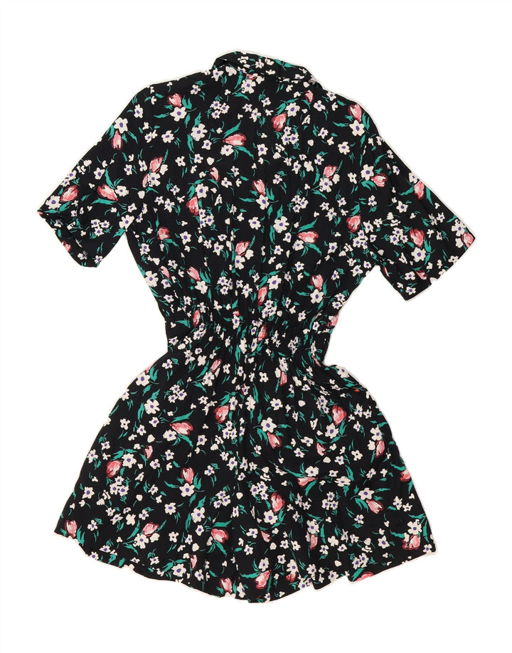 VINTAGE Womens Short Sleeve Playsuit IT 42 Medium  Black Floral Viscose Vintage Vintage and Second-Hand Vintage from Messina Hembry 