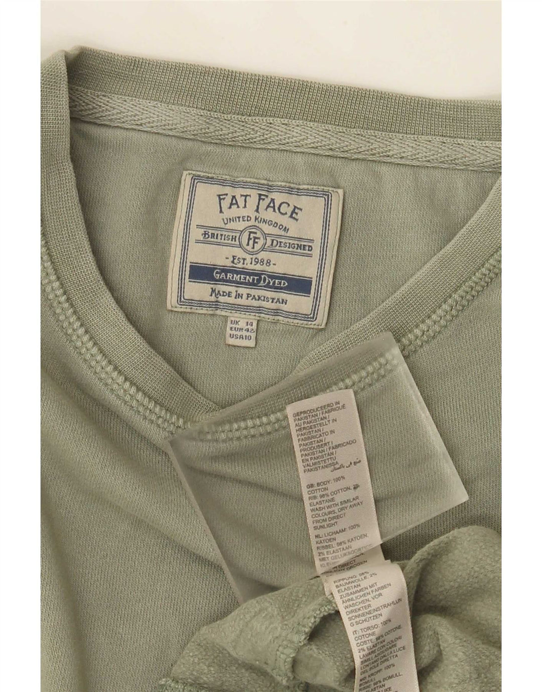 Fat Face Dame Sweatshirt Jumper UK 14 Stor Khaki Bomuld