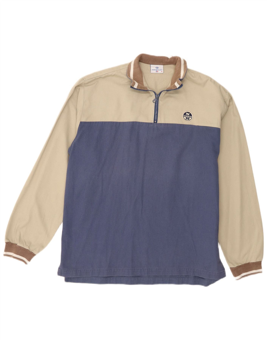 North Sails Herre Zip Neck Sweatshirt Jumper Medium Blue Colourblock Bomuld
