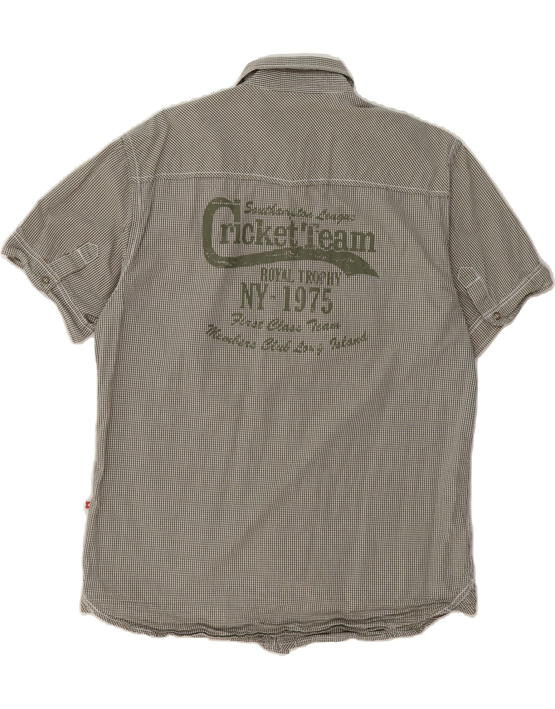 PECKOTT Mens Graphic Short Sleeve Shirt Large Khaki Gingham Cotton Vintage Peckott and Second-Hand Peckott from Messina Hembry 