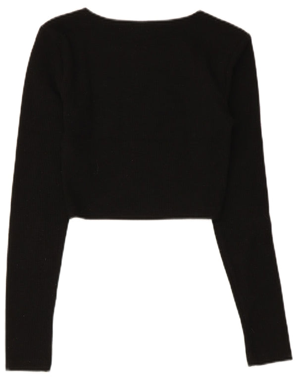Zara Womens Crop Top Langærmet UK 8 Small Black Polyester
