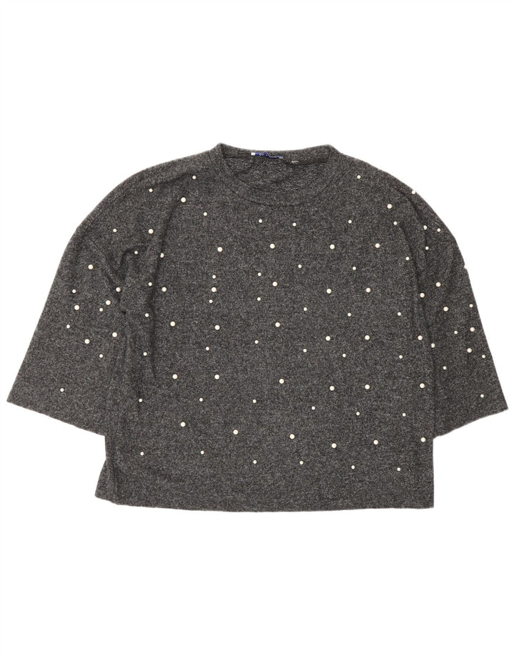 Zara Dame Oversized Top 3/4 ærme UK 14 Medium Grey Polyester