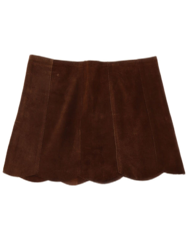 Vintage Womens Suede Mini Skirt W30 Medium Brown Leather