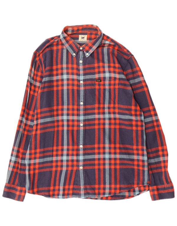 Lee Herre flannelskjorte XL blå ternet bomuld