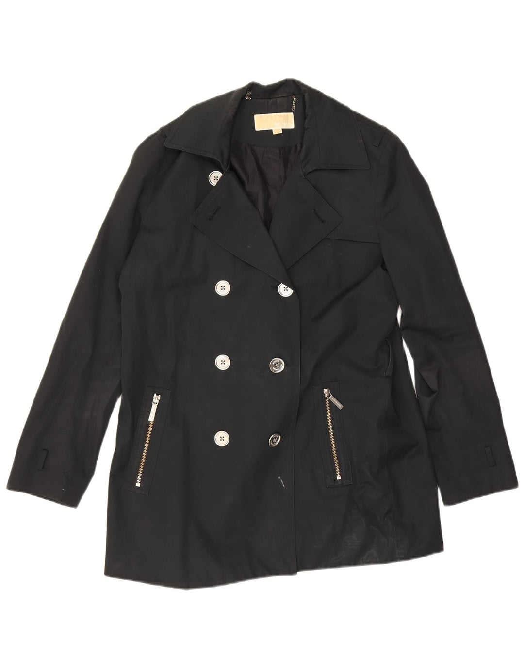 Michael Kors Dame Kort Dobbeltradet Trench Coat UK 16 Large Black