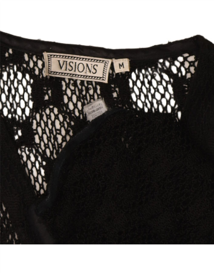 Vintage Dame Ærmeløs Se Through Cardigan Top UK 12 Medium Black
