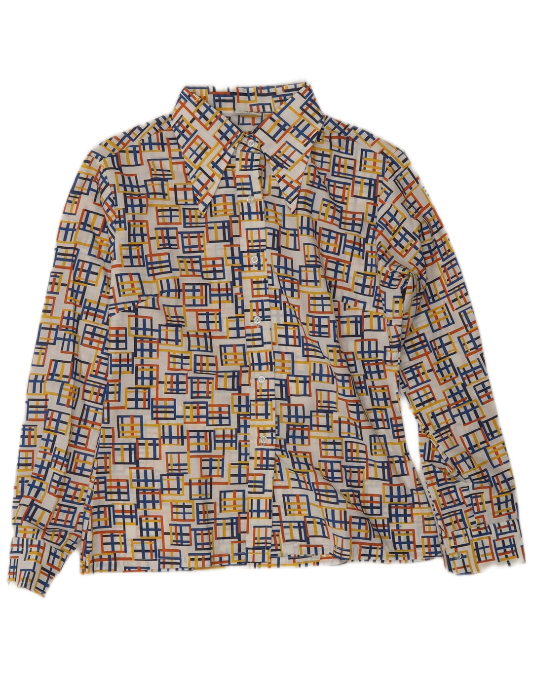 Vintage dameskjorte bluse EU 40 Medium flerfarvet geometrisk polyester