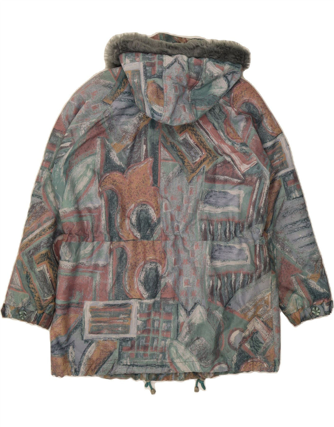 VINTAGE Womens Windbreaker Coat UK 14/16 Large Grey Geometric Polyester Vintage Vintage and Second-Hand Vintage from Messina Hembry 