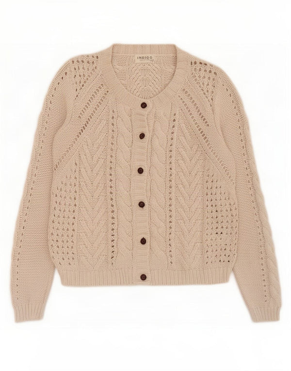 Marks & Spencer Womens Indigo Cardigan Sweater UK 14 Large Beige Cotton
